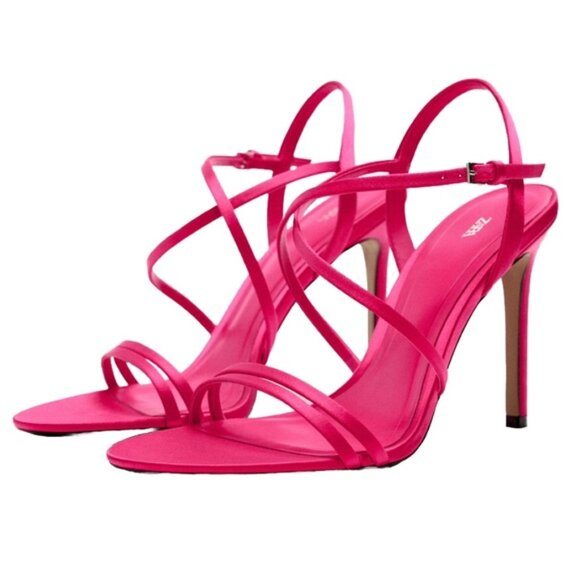 NWOB ZARA Fuchsia High Heel Sandals with Straps 1312/210/060 Size 38 US 8